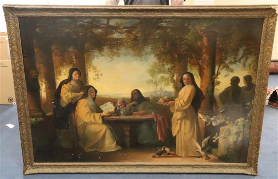 Julius Muhr (1819-1865) Nuns on a tarrace 43 x 64in.